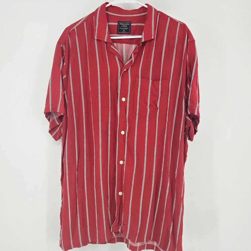 Abercrombie & Fitch Red Striped Camp Shirt Resort Retro Streetwear Indie XXL EUC